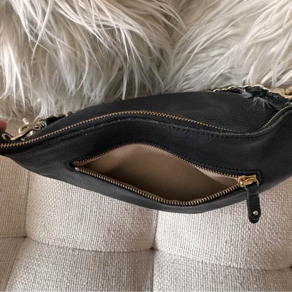 Nolley’s Japan Black Pebbled Leather Shoulder Bag - Minimalist Gold Chain - Picture 4 of 9